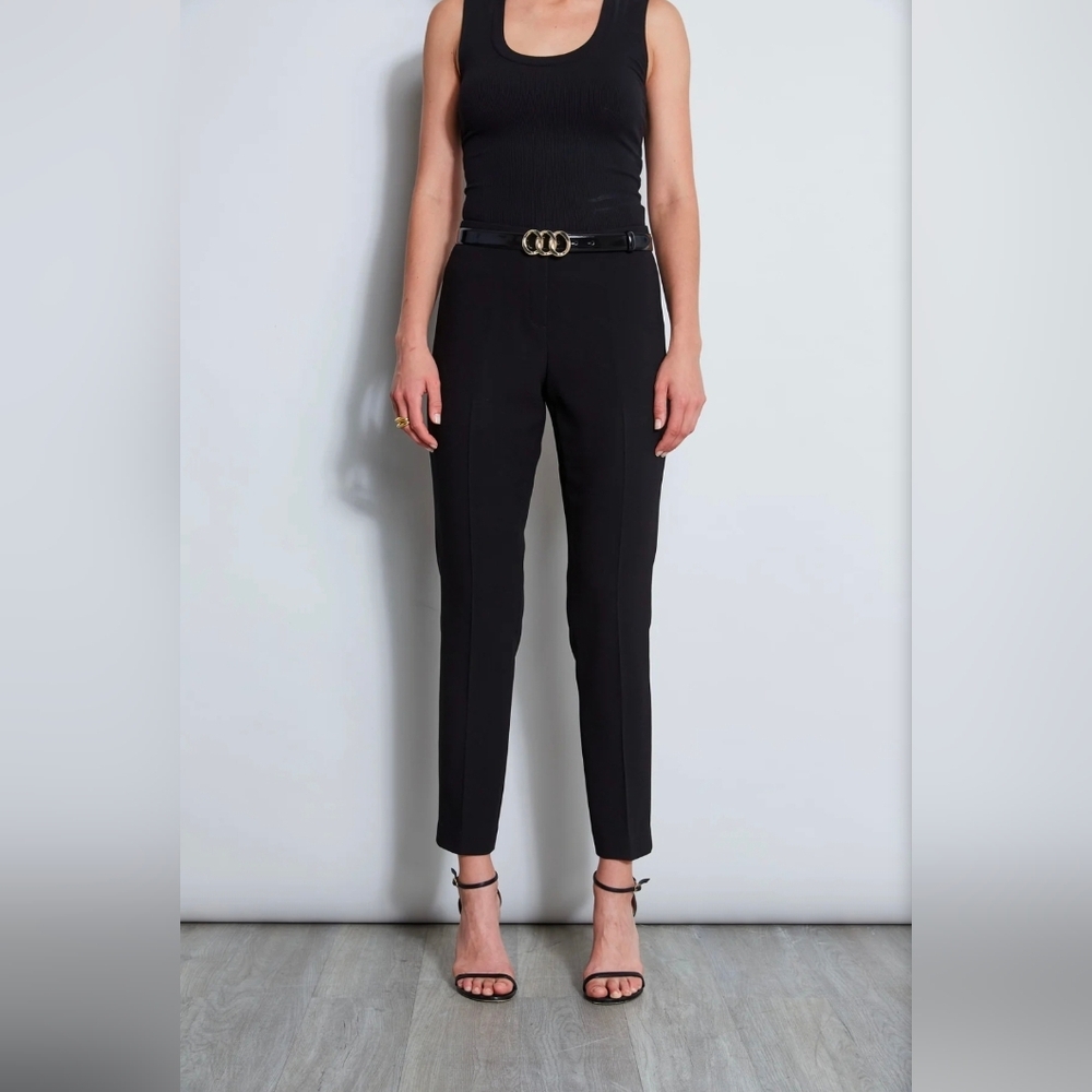 ❤️ ELIE TAHARI HIGH RISE SLIM FIT CREPE PANTS /TROUSERS, BLACK, 2 (26) - Picture 3 of 15